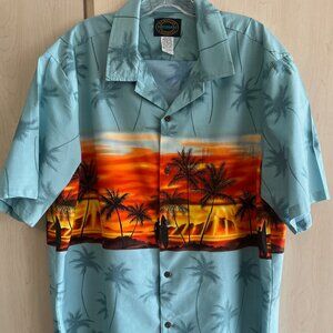 Hawaiian Reserve Collection Adult XL Beach Palm‎ Tree Sunset Button Up Shirt